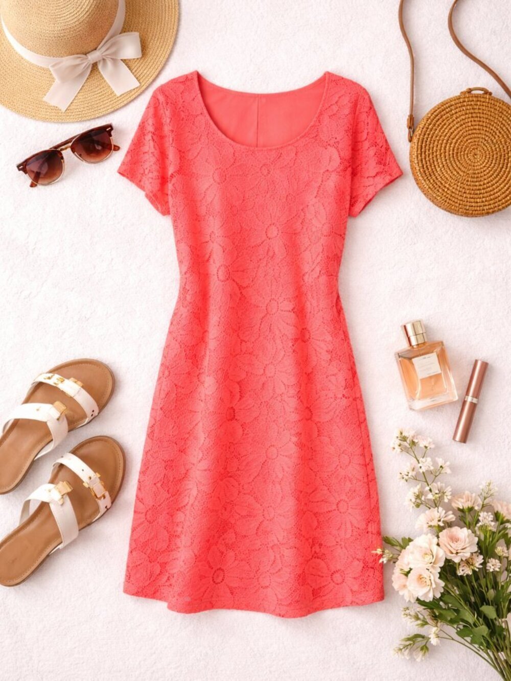 Tiana B Coral Lace Shift Dress XL NWT Floral Lace Short Sleeve